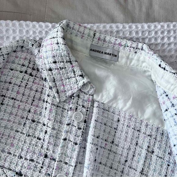ANDREA MARTIN‎ Tweed Joint Denim Shirt size MEDIUM - Picture 7 of 8